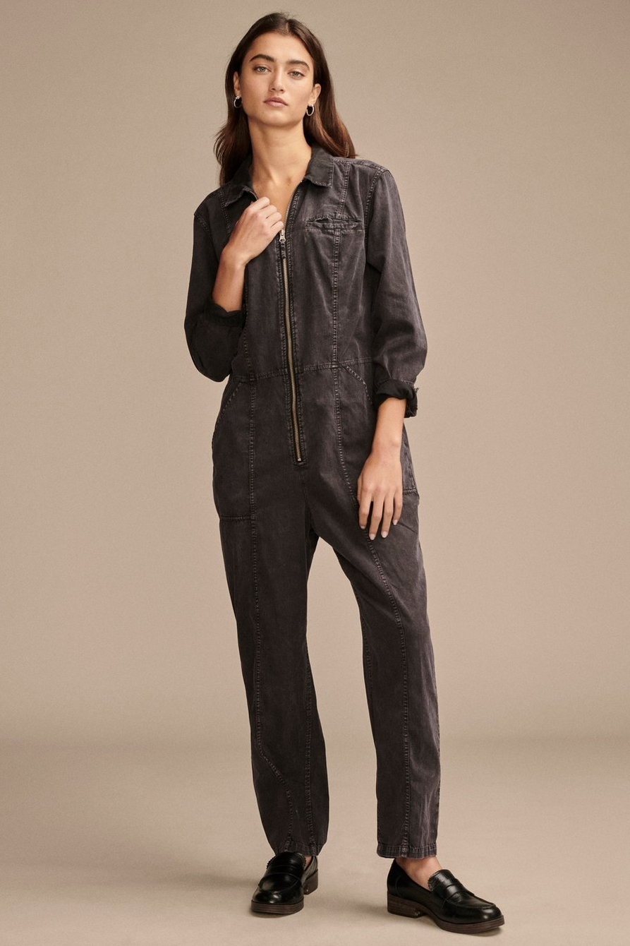 denim long sleeve jumpsuit